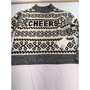 A New Day Cheers Women's Black White Crew Neck Pullover Sweater Size Small